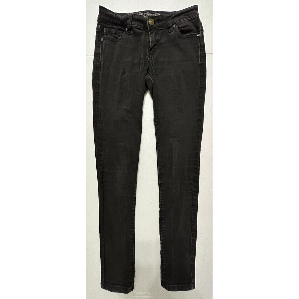 Wax Jean Junior's Black Wash‎ Denim Skinny Jeans Slim Fit Stretch 5-Pocket Zip 5